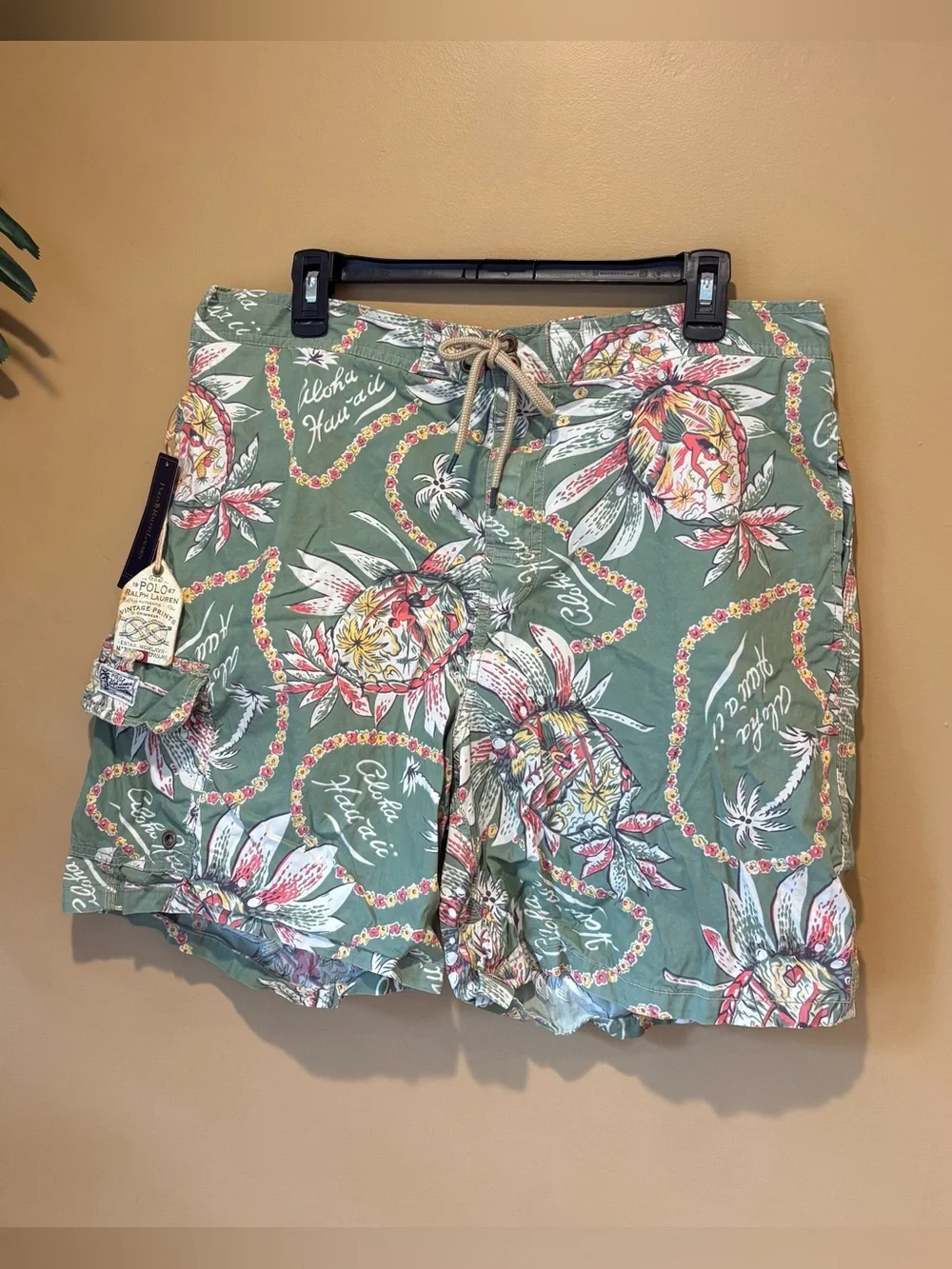 Polo Ralph Lauren Men’s Size 36-38” Vintage Aloha Hawaiian Print Swim Shorts